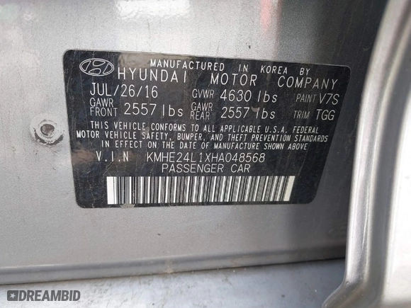 2017 Hyundai Sonata Hybrid SE with VIN KMHE24L1XHA048568, listed as a IAAI auction lot 40906982 with 119,801 mi miles. Bid and sale history available at carsss.com. Image 9.