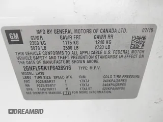 2015 Chevrolet Equinox LT with VIN 2GNFLFEK1F6426916, listed as a IAAI auction lot 41945922 with 150,000 mi miles. Bid and sale history available at carsss.com. Image 9.