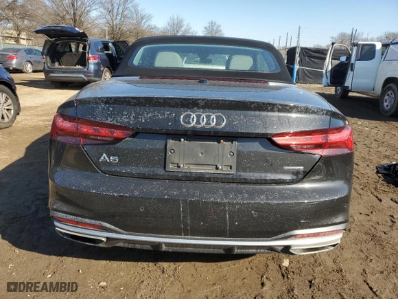 2022 Audi A5 Cabriolet Premium Plus with VIN WAUWAGF57NN001768, listed as a Copart auction lot 43219605 with 9,365 mi miles and Salvage Title. Bid and sale history available at carsss.com. Image 6.