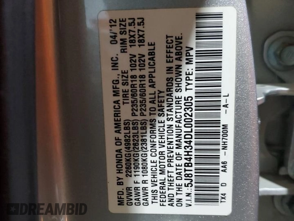 2013 Acura RDX with VIN 5J8TB4H34DL002305, listed as a Copart auction lot 87165424 with 169,687 mi miles and Salvage Title. Bid and sale history available at carsss.com. Image 13.