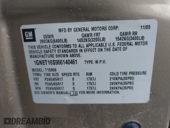 2006 Chevrolet TrailBlazer LS with VIN 1GNET16S966140461, listed as a IAAI auction lot 41453233 with 189,568 mi miles and . Bid and sale history available at DreamBid. Image 9.