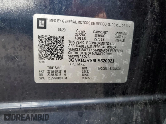 2020 Chevrolet Blazer LT with VIN 3GNKBJRS6LS620921, listed as a Copart auction lot 46975135 with 99,508 mi miles and Salvage title. Bid and sale history available at DreamBid. Image 14.