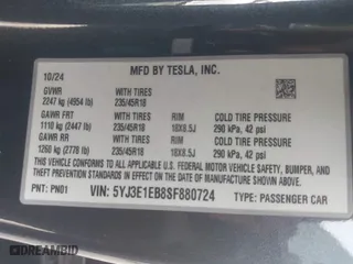 2025 Tesla Model 3 Long Range with VIN 5YJ3E1EB8SF880724, listed as a IAAI auction lot 41657377 with 7,526 mi miles. Bid and sale history available at carsss.com. Image 9.
