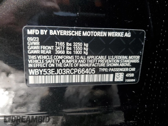 2024 BMW i7 xDrive60 z VIN WBY53EJ03RCP66405, wystawiony jako Copart lot #86143024 z przebiegiem 8304 mil mil oraz Szkody całkowita. Historia ofert i sprzedaży dostępna na DreamBid. Obrazek 13.
