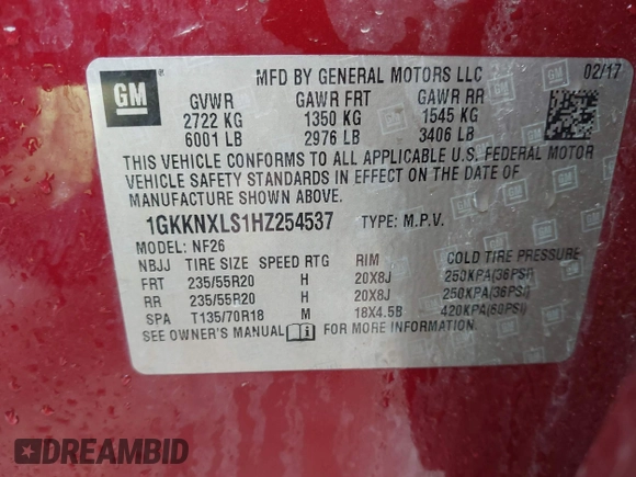 2017 GMC Acadia Denali z VIN 1GKKNXLS1HZ254537, wystawiony jako IAAI lot #42091751 z przebiegiem 87 249 mil mil oraz . Historia ofert i sprzedaży dostępna na DreamBid. Obrazek 9.