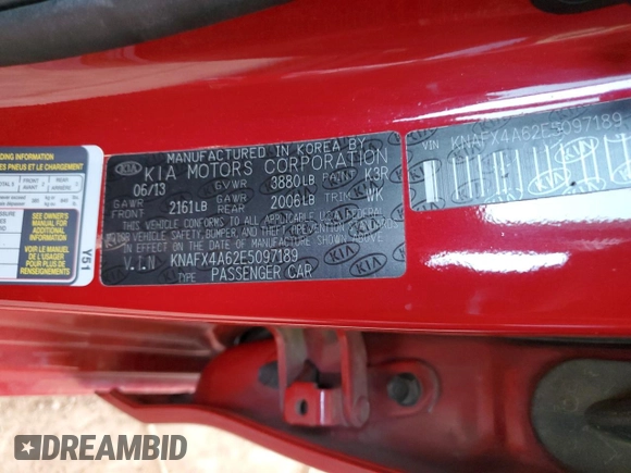 2014 Kia Forte LX with VIN KNAFX4A62E5097189, listed as a Copart auction lot 48548465 with 93,600 mi miles and Salvage Title. Bid and sale history available at carsss.com. Image 14.