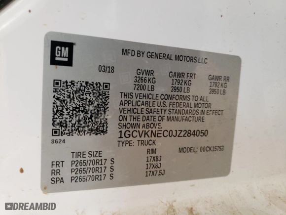 2018 Chevrolet Silverado 1500 Work Truck with VIN 1GCVKNEC0JZ284050, listed as a Copart auction lot 84108064 with 86,661 mi miles and Clean Title. Bid and sale history available at carsss.com. Image 12.