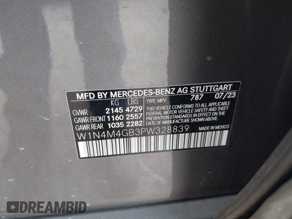 2023 Mercedes-Benz GLB 250 z VIN W1N4M4GB3PW328839, wystawiony jako IAAI lot #42057455 z przebiegiem 22 091 mil mil oraz . Historia ofert i sprzedaży dostępna na DreamBid. Obrazek 9.