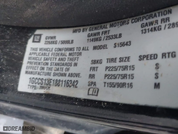 2008 Chevrolet Colorado LT w/1LT with VIN 1GCCS13E188116342, listed as a IAAI auction lot 41767422 with 229,074 mi miles. Bid and sale history available at carsss.com. Image 9.