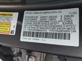 2021 Honda Accord Touring with VIN 1HGCV3F90MA001513, listed as a IAAI auction lot 41939003 with 107,246 mi miles and . Bid and sale history available at DreamBid. Image 9.