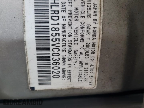1997 Honda CR-V with VIN JHLRD1855VC036020, listed as a Copart auction lot 48995375 with 296,301 mi miles and Salvage Title. Bid and sale history available at carsss.com. Image 14.