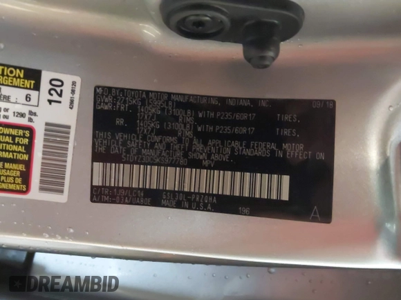 2019 Toyota Sienna XLE Auto Access Seat with VIN 5TDYZ3DC5KS977780, listed as a IAAI auction lot 42015998 with 100,387 mi miles. Bid and sale history available at carsss.com. Image 9.