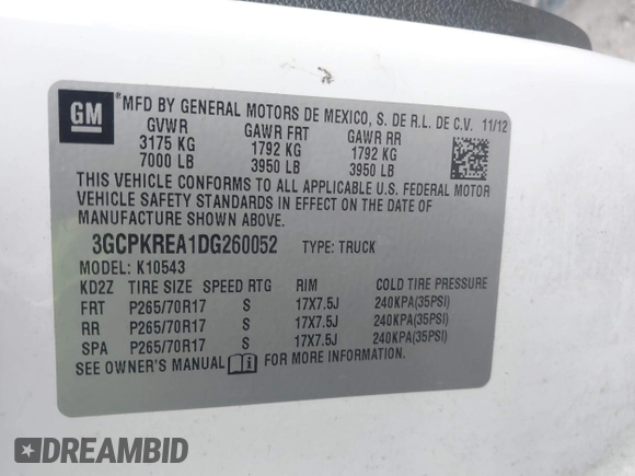 2013 Chevrolet Silverado 1500 LS with VIN 3GCPKREA1DG260052, listed as a IAAI auction lot 40459099 with 171,718 mi miles and . Bid and sale history available at DreamBid. Image 9.
