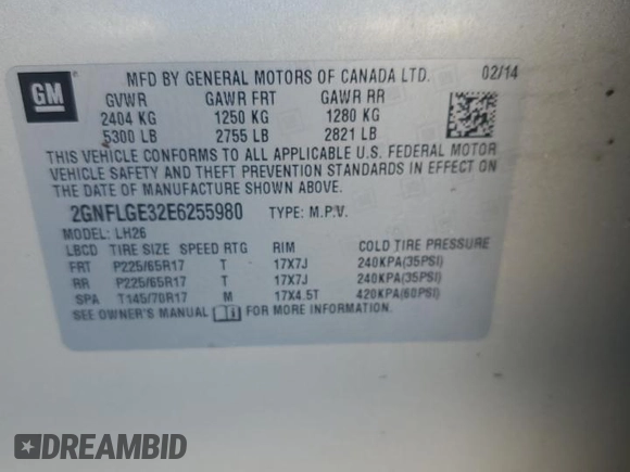 2014 Chevrolet Equinox LT with VIN 2GNFLGE32E6255980, listed as a Copart auction lot 83635004 with 0 mi miles and Clean Title. Bid and sale history available at carsss.com. Image 13.