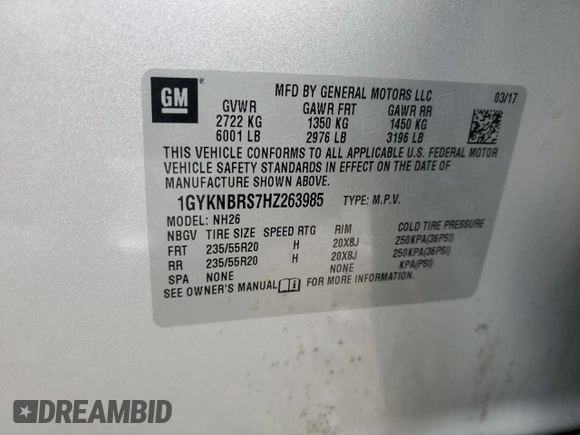 2017 Cadillac XT5 Luxury FWD with VIN 1GYKNBRS7HZ263985, listed as a Copart auction lot 50231215 with 28,542 mi miles and Salvage Title. Bid and sale history available at DreamBid. Image 15.