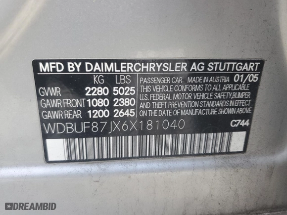 2006 Mercedes-Benz E-Class 3.5L with VIN WDBUF87JX6X181040, listed as a Copart auction lot 47429825 with 137,588 mi miles and Salvage Title. Bid and sale history available at carsss.com. Image 14.