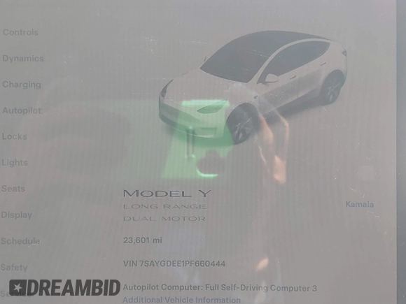 2023 Tesla Model Y Long Range with VIN 7SAYGDEE1PF660444, listed as a IAAI auction lot 42065046 with 23,601 mi miles and . Bid and sale history available at DreamBid. Image 16.