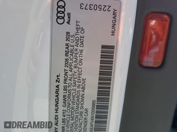2022 Audi TT with VIN TRUAEAFV4N1005885, listed as a Copart auction lot 53114645 with 37,306 mi miles and Salvage title. Bid and sale history available at DreamBid. Image 12.