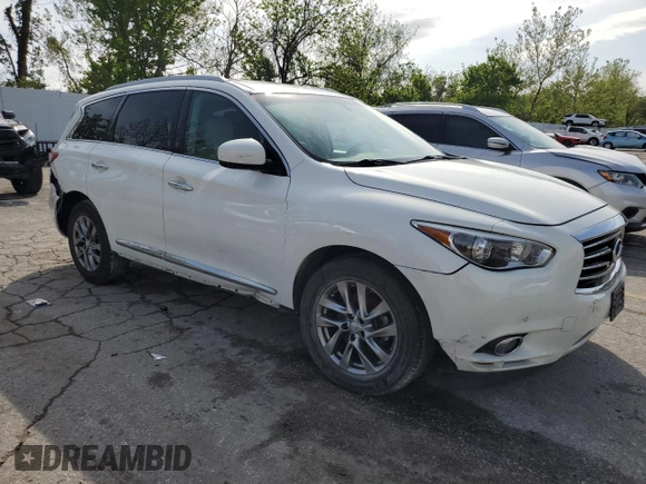 2013 Infiniti JX35 with VIN 5N1AL0MMXDC347957, listed as a Copart auction lot 54948055 with 166,353 mi miles and Clean Title. Bid and sale history available at DreamBid. Image 4.