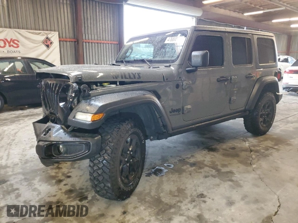 2020 Jeep Wrangler Unlimited Willys с VIN 1C4HJXDG0LW343859, выставлен на аукционе Copart как лот 47688805 с пробегом 73 264 миль миль и Списание • Salvage title. История ставок и продаж доступна на DreamBid. Изображение 1.