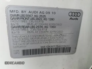 2011 Audi Q5 Premium Plus with VIN WA1DKAFP7BA033431, listed as a Copart auction lot 46000055 with Not provided miles and Salvage title. Bid and sale history available at DreamBid. Image 14.