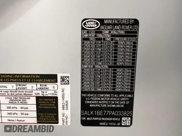 2023 Land Rover Range Rover with VIN SALK1BE77PA033825, listed as a Copart auction lot 56371645 with 16,581 mi miles and Clean Title. Bid and sale history available at DreamBid. Image 10.