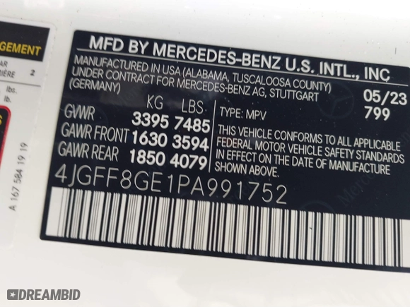 2023 Mercedes-Benz GLS with VIN 4JGFF8GE1PA991752, listed as a IAAI auction lot 41202307 with 20,104 mi miles. Bid and sale history available at carsss.com. Image 9.