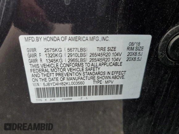 2019 Acura MDX w/Advance Pkg with VIN 5J8YD4H82KL003560, listed as a Copart auction lot 52240125 with 101,709 mi miles and Salvage Title. Bid and sale history available at carsss.com. Image 15.