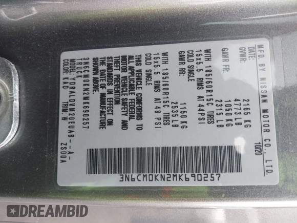 2021 Nissan NV200 SV z VIN 3N6CM0KN2MK690257, wystawiony jako IAAI lot #42086985 z przebiegiem 63 614 mil mil oraz . Historia ofert i sprzedaży dostępna na DreamBid. Obrazek 9.
