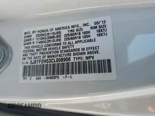 2012 Honda Crosstour EX-L z VIN 5J6TF2H53CL008906, wystawiony jako Copart lot #53272495 z przebiegiem 186 821 mil mil oraz Szkoda całkowita • Salvage title. Historia ofert i sprzedaży dostępna na DreamBid. Obrazek 12.