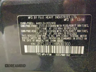 2017 Subaru Forester Premium with VIN JF2SJAGC1HH530360, listed as a IAAI auction lot 40748356 with 107,926 mi miles. Bid and sale history available at carsss.com. Image 9.