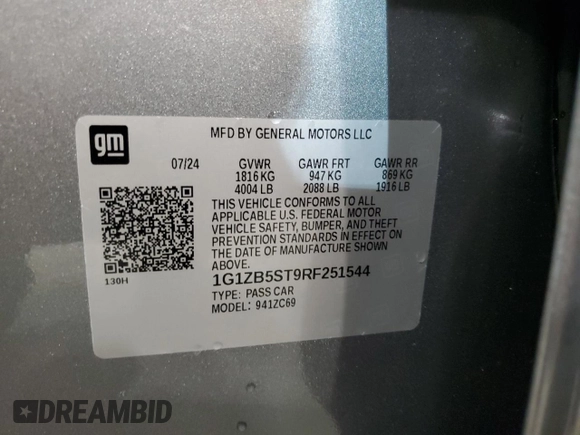 2024 Chevrolet Malibu LS with VIN 1G1ZB5ST9RF251544, listed as a Copart auction lot 42824345 with 3,591 mi miles and Salvage Title. Bid and sale history available at DreamBid. Image 12.