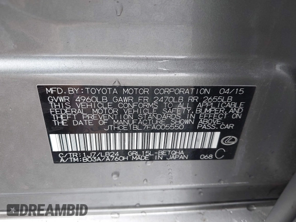 2015 Lexus GS 350 with VIN JTHCE1BL7FA005550, listed as a IAAI auction lot 41846779 with 91,087 mi miles. Bid and sale history available at carsss.com. Image 9.