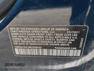 2021 Volkswagen Passat SE z VIN 1VWSA7A37MC009030, wystawiony jako IAAI lot #41172489 z przebiegiem 70 100 mil mil oraz . Historia ofert i sprzedaży dostępna na DreamBid. Obrazek 9.