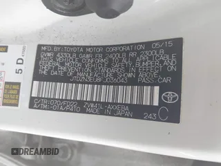 2015 Toyota Prius Two with VIN JTDZN3EU8FJ036043, listed as a IAAI auction lot 42176629 with 154,939 mi miles and . Bid and sale history available at DreamBid. Image 9.