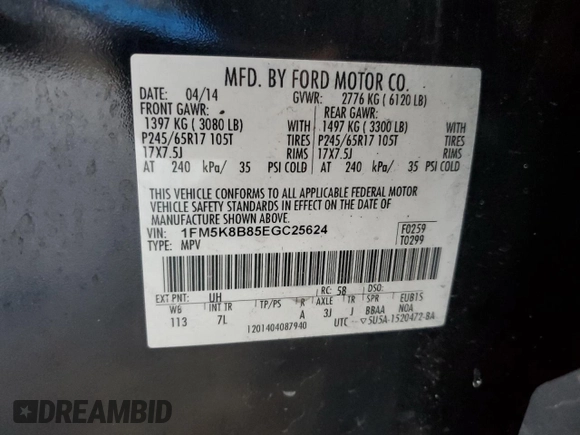 2014 Ford Explorer with VIN 1FM5K8B85EGC25624, listed as a Copart auction lot 45692225 with 196,535 mi miles and Salvage Title. Bid and sale history available at carsss.com. Image 13.