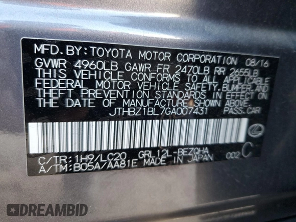2016 Lexus GS 350 with VIN JTHBZ1BL7GA007431, listed as a Copart auction lot 89362565 with 50,839 mi miles and Salvage Title. Bid and sale history available at carsss.com. Image 15.