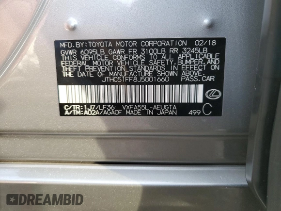 2018 Lexus LS 500 with VIN JTHC51FF8J5001660, listed as a Copart auction lot 45281255 with 32,580 mi miles and Salvage title. Bid and sale history available at DreamBid. Image 13.