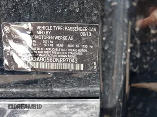 2013 BMW 3 Series 335i with VIN WBA3A9G56DNR97043, listed as a IAAI auction lot 42398325 with Not provided miles and . Bid and sale history available at DreamBid. Image 9.