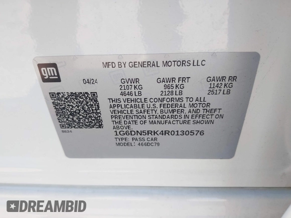 2024 Cadillac CT5 Premium Luxury with VIN 1G6DN5RK4R0130576, listed as a IAAI auction lot 41475020 with 2,201 mi miles and . Bid and sale history available at DreamBid. Image 9.