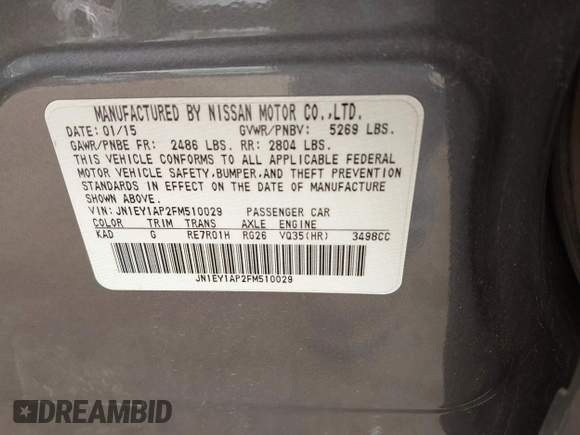 2015 Infiniti M35h Hybrid with VIN JN1EY1AP2FM510029, listed as a IAAI auction lot 41795913 with 152,475 mi miles. Bid and sale history available at carsss.com. Image 9.