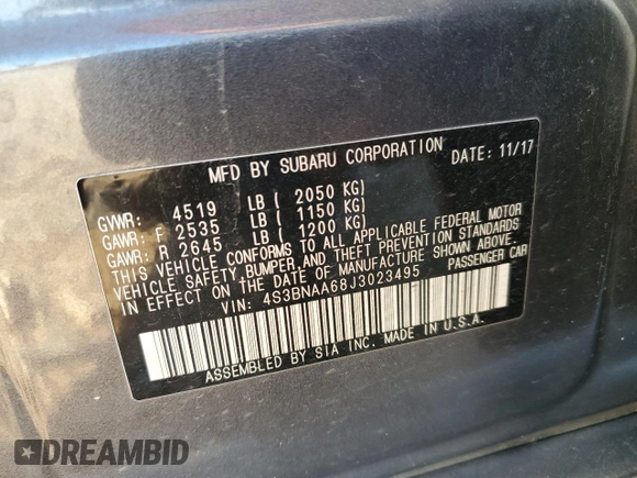 2018 Subaru Legacy with VIN 4S3BNAA68J3023495, listed as a Copart auction lot 49762165 with 179,383 mi miles and Salvage Title. Bid and sale history available at carsss.com. Image 15.