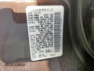 2015 Infiniti QX70 with VIN JN8CS1MU1FM381938, listed as a Copart auction lot 53502405 with Not provided miles and Salvage title. Bid and sale history available at DreamBid. Image 12.