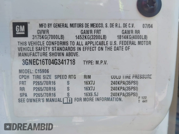 2004 Chevrolet Suburban LT with VIN 3GNEC16T04G341718, listed as a IAAI auction lot 41960398 with 228,523 mi miles. Bid and sale history available at carsss.com. Image 9.