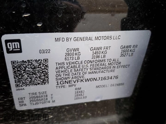 2022 Chevrolet Traverse LS with VIN 1GNEVFKW0NJ163476, listed as a Copart auction lot 48157244 with 49,960 mi miles and Salvage Title. Bid and sale history available at carsss.com. Image 13.