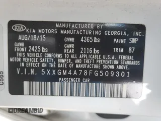 2015 Kia Optima LX with VIN 5XXGM4A78FG509301, listed as a Copart auction lot 51391025 with 213,914 mi miles and Salvage Title. Bid and sale history available at carsss.com. Image 14.