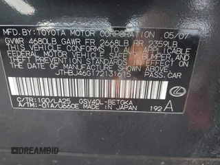 2007 Lexus ES 330 z VIN JTHBJ46G172131615, wystawiony jako IAAI lot #42429629 z przebiegiem 239 757 mil mil oraz . Historia ofert i sprzedaży dostępna na DreamBid. Obrazek 9.