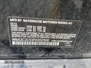 2015 BMW 3 Series 320i xDrive with VIN WBA3C3C5XFK202500, listed as a Copart auction lot 54671075 with 111,168 mi miles and Salvage title. Bid and sale history available at DreamBid. Image 12.