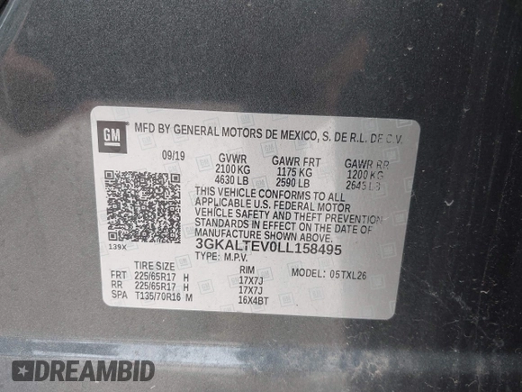 2020 GMC Terrain SLE with VIN 3GKALTEV0LL158495, listed as a IAAI auction lot 42583369 with 30,728 mi miles and . Bid and sale history available at DreamBid. Image 9.