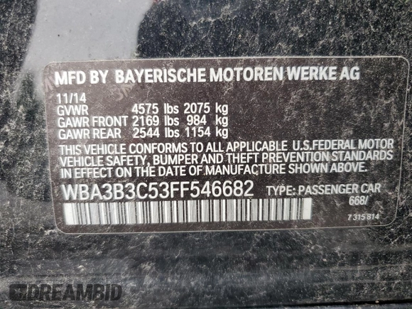 2015 BMW 3 Series 328i xDrive with VIN WBA3B3C53FF546682, listed as a Copart auction lot 62688285 with 161,104 mi miles and Clean title. Bid and sale history available at DreamBid. Image 12.